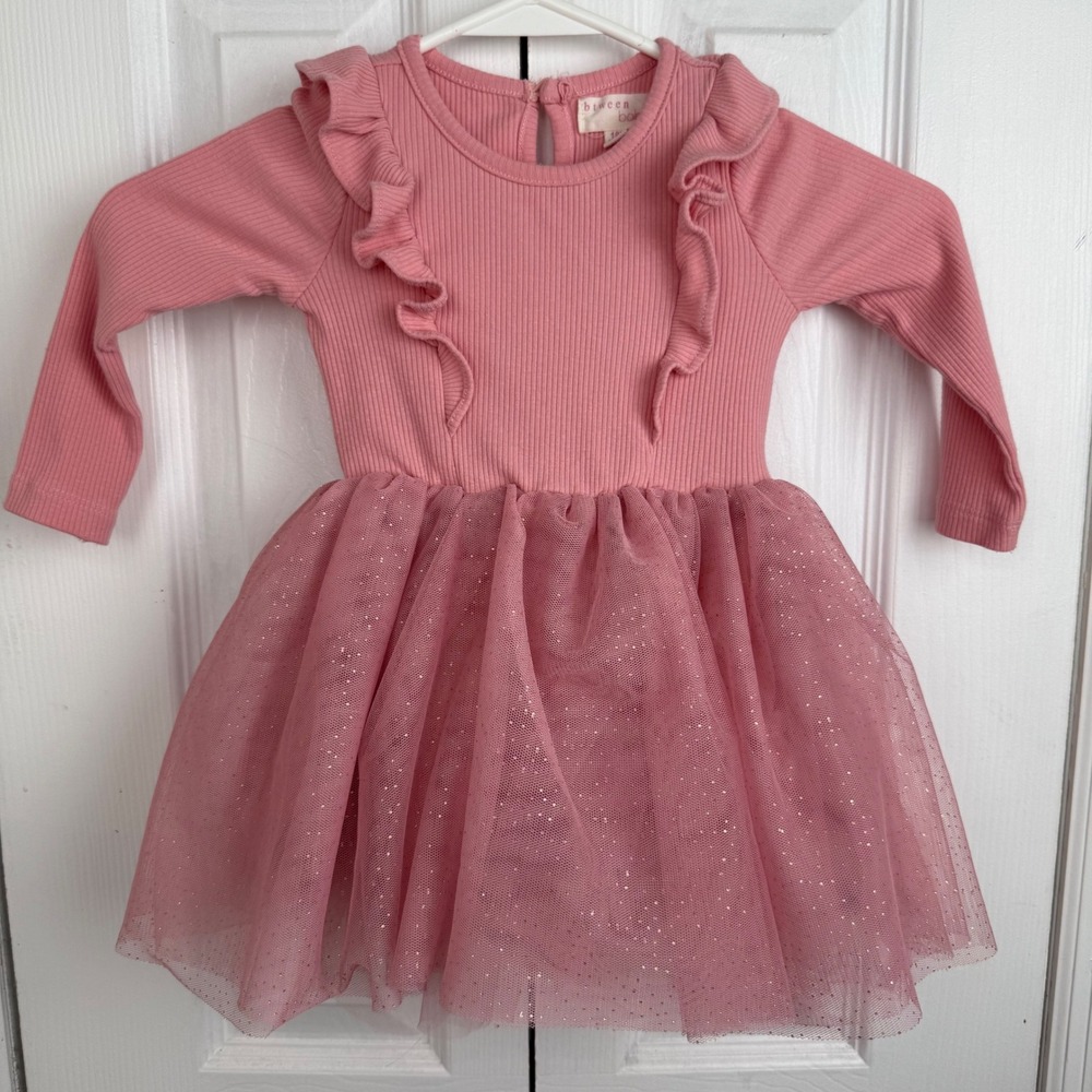 Between Baby Toddler tutu Dress Pink Ruffle Ribbed Bodice Sparkle‎ Tulle 18M